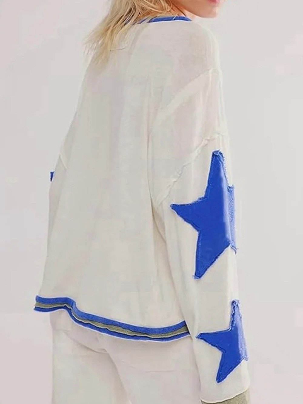 Amazon White Sweatshirt with Blue Star Sleeves - Picture 2 of 5